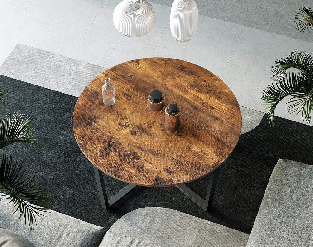 Buy VASAGLE Round Coffee Table Rustic Brown and Black discounted | Products On Sale Australia