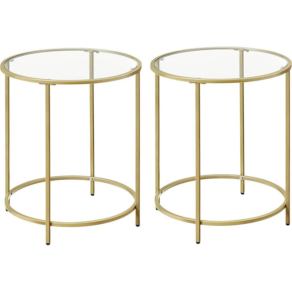 Buy VASAGLE Round Side Tables Set of 2 Tempered Glass with Steel Frame Gold discounted | Products On Sale Australia