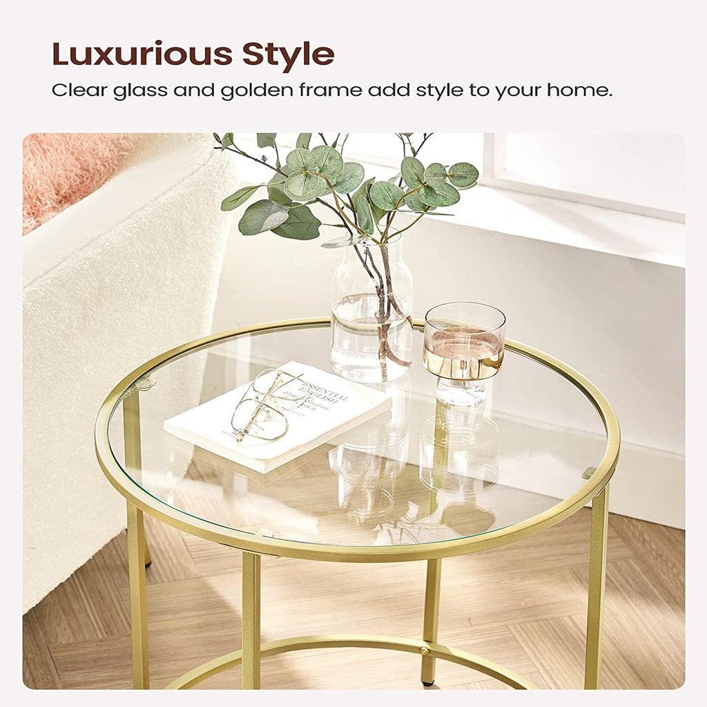 Buy VASAGLE Round Side Tables Set of 2 Tempered Glass with Steel Frame Gold discounted | Products On Sale Australia