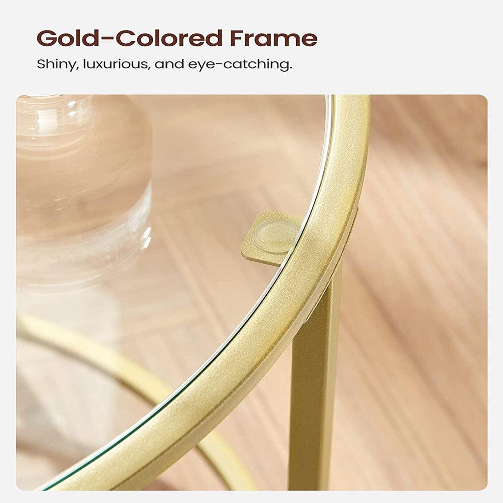 Buy VASAGLE Round Side Tables Set of 2 Tempered Glass with Steel Frame Gold discounted | Products On Sale Australia