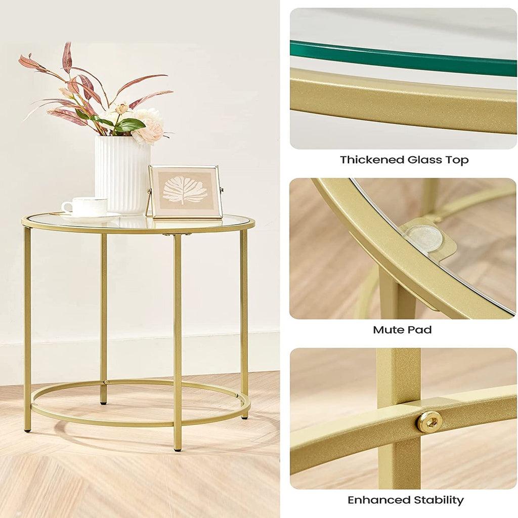 Buy VASAGLE Round Side Tables Set of 2 Tempered Glass with Steel Frame Gold discounted | Products On Sale Australia