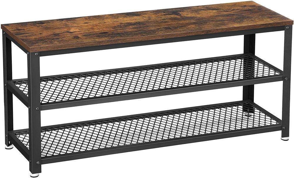 Buy VASAGLE Shoe Bench Rack with 2 Shelves Rustic Brown and Black discounted | Products On Sale Australia