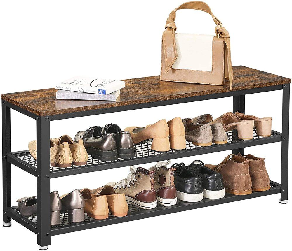 Buy VASAGLE Shoe Bench Rack with 2 Shelves Rustic Brown and Black discounted | Products On Sale Australia