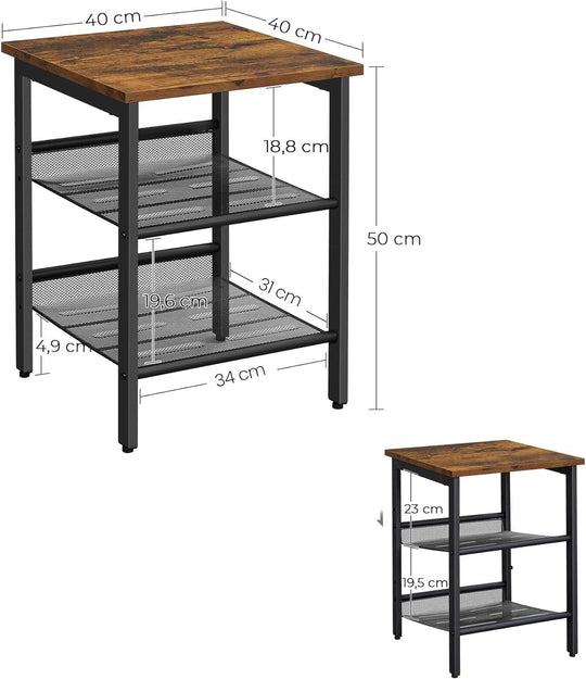 Buy VASAGLE Side Table Set Nightstand Industrial Set of 2 Bedside Tables with Adjustable Mesh Shelves Rustic Brown and Black discounted | Products On Sale Australia