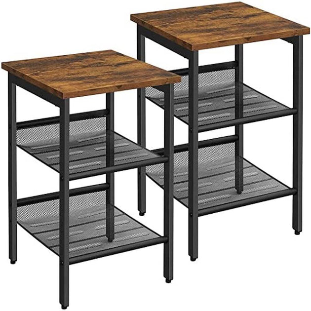 VASAGLE Side Table Set Nightstand Industrial Set of 2 Bedside Tables with Adjustable Mesh Shelves Rustic Brown and Black LET24XV1 Products On Sale Australia | Furniture > Living Room Category