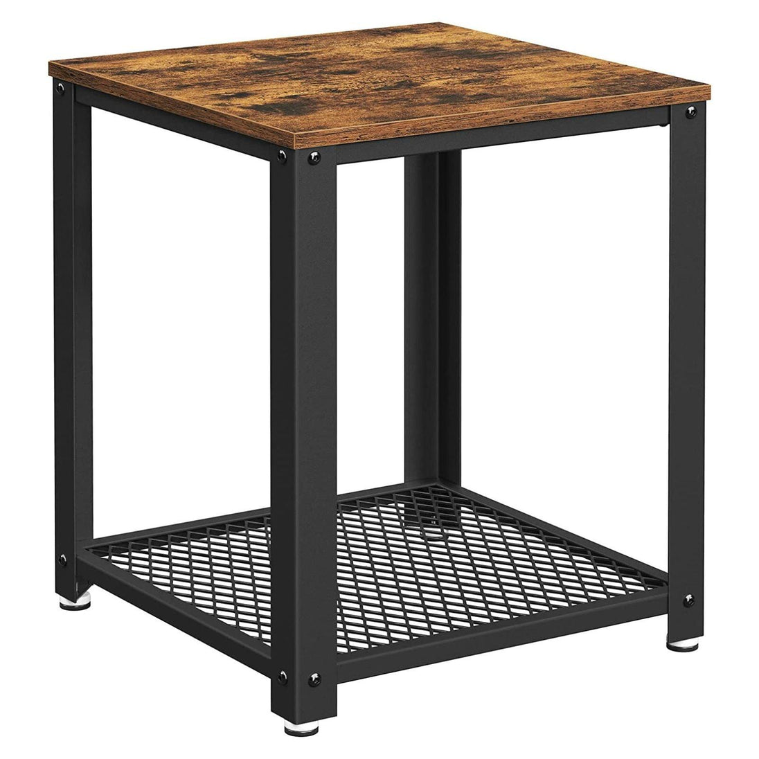 Buy VASAGLE Side Table with Mesh Shelf Rustic Brown and Black discounted | Products On Sale Australia