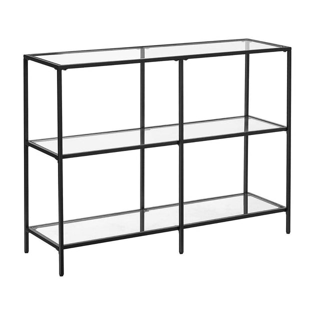 Buy VASAGLE Storage Rack Console Sofa Table with 3 Shelves Steel Frame Tempered Glass Shelf Modern Style Black discounted | Products On Sale Australia