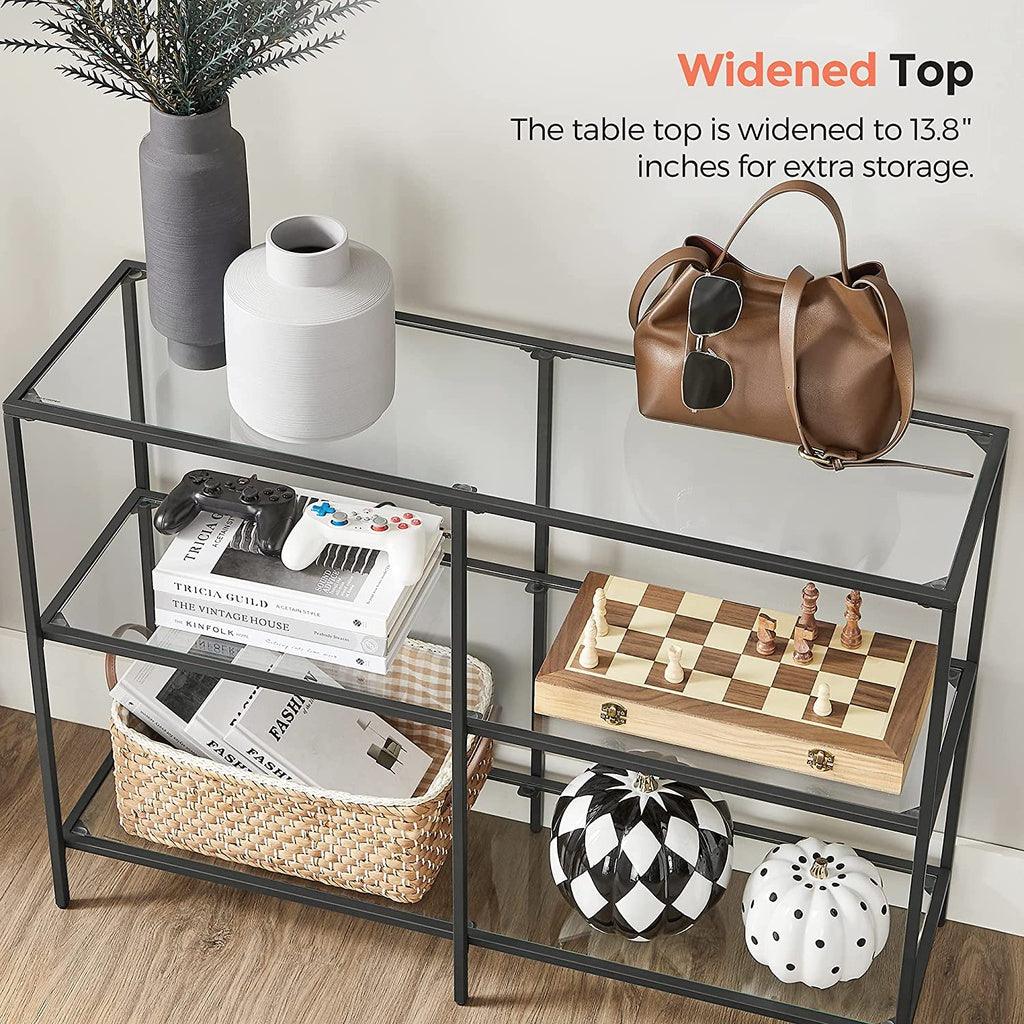 Buy VASAGLE Storage Rack Console Sofa Table with 3 Shelves Steel Frame Tempered Glass Shelf Modern Style Black discounted | Products On Sale Australia