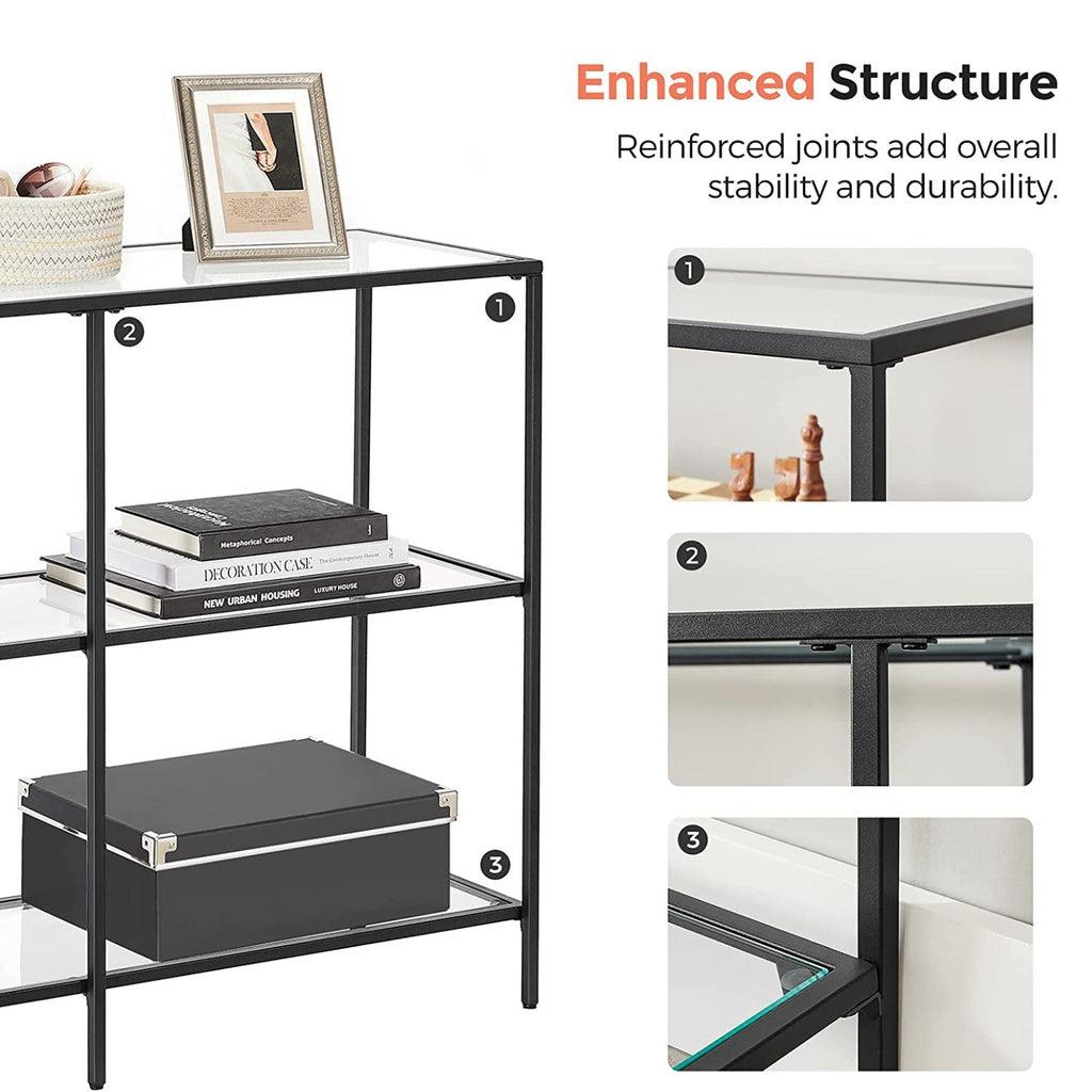 Buy VASAGLE Storage Rack Console Sofa Table with 3 Shelves Steel Frame Tempered Glass Shelf Modern Style Black discounted | Products On Sale Australia