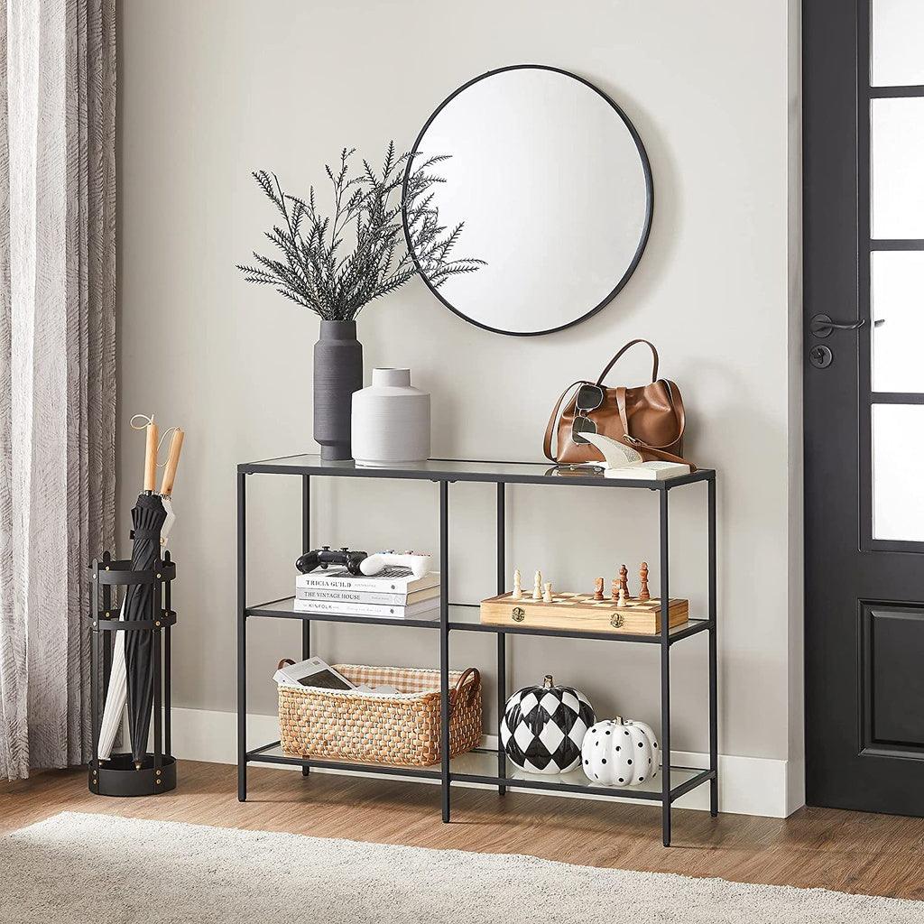 Buy VASAGLE Storage Rack Console Sofa Table with 3 Shelves Steel Frame Tempered Glass Shelf Modern Style Black discounted | Products On Sale Australia