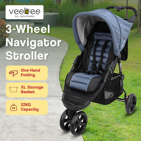 Buy Veebee Navigator Stroller 3-wheel Pram For Newborns To Toddlers - Glacier discounted | Products On Sale Australia