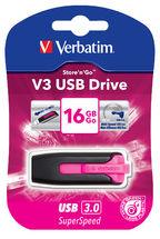 Buy VERBATIM 16GB V3 USB3.0 Pink Store\'n\'Go V3; Rectractable discounted | Products On Sale Australia