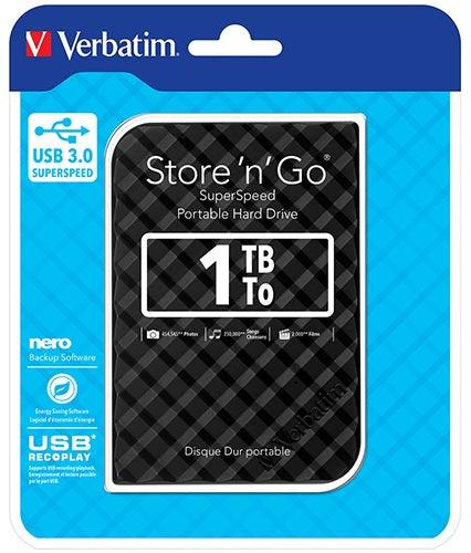 Buy VERBATIM 1TB 2.5\' USB 3.0 Black Store\'n\'Go HDD Grid Design discounted | Products On Sale Australia