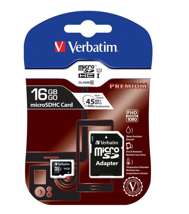 Buy VERBATIM Micro SDHC 16GB (Class 10) with Adaptor Up to 45MB/Sec 300X read speed discounted | Products On Sale Australia