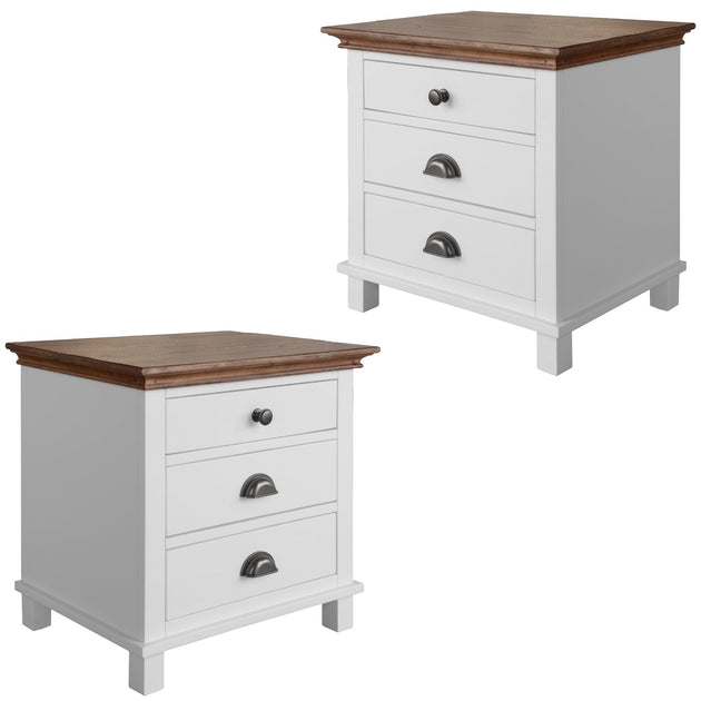Buy Virginia Set of 2 Bedside Nightstand 3 Drawers Storage Cabinet Side Table -White | Products On Sale Australia