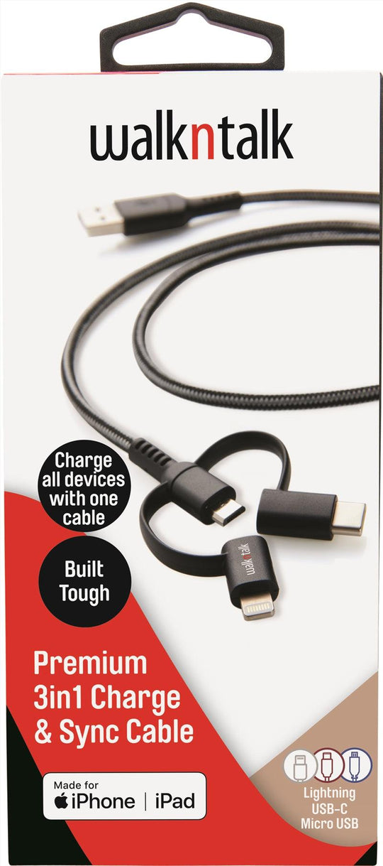 Buy Walk n Talk 3in1 Charge & Sync Cable/USB-C/Micro USB discounted | Products On Sale Australia