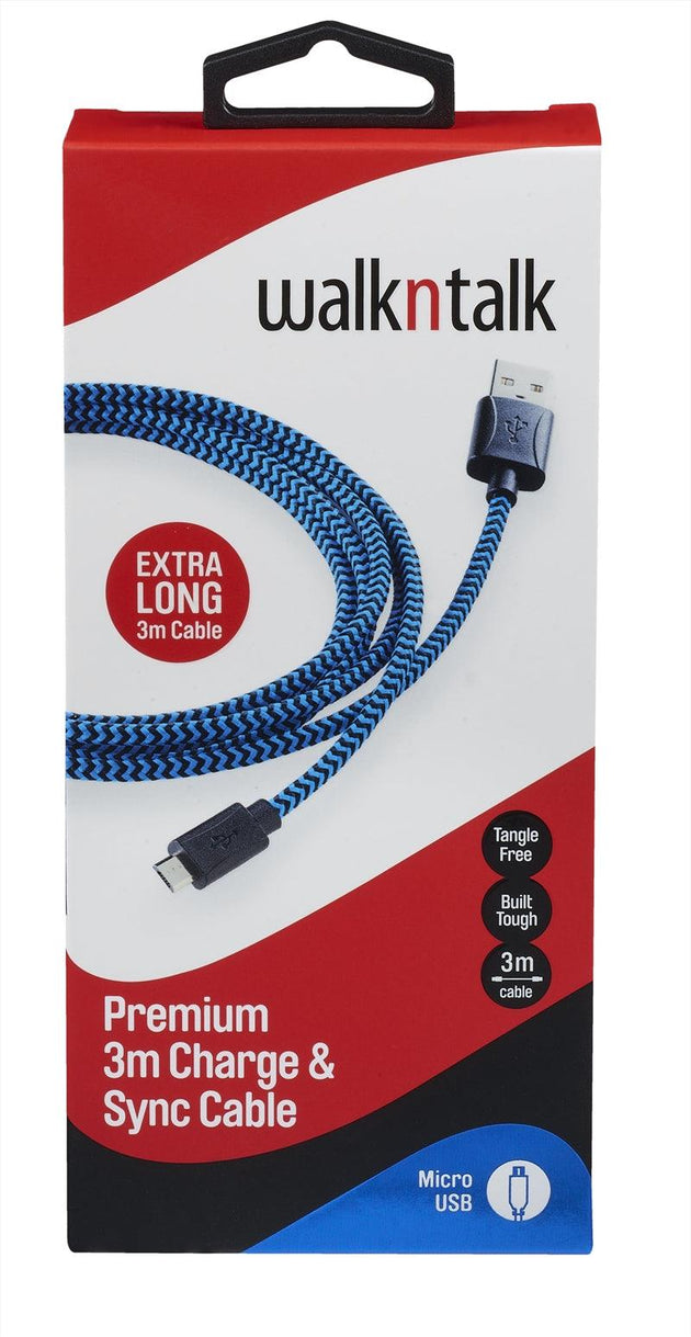 Buy Walkntalk Charge & Sync 3M Cable - Micro USB - Blue discounted | Products On Sale Australia