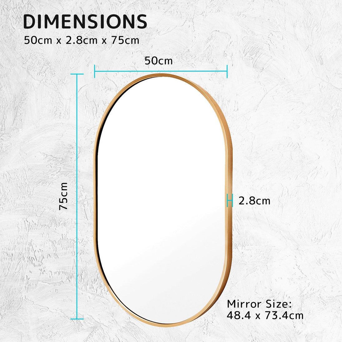 Buy Wall Mirror Oval Aluminum Frame Bathroom 50x75cm GOLD discounted | Products On Sale Australia