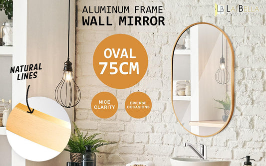 Buy Wall Mirror Oval Aluminum Frame Bathroom 50x75cm GOLD discounted | Products On Sale Australia