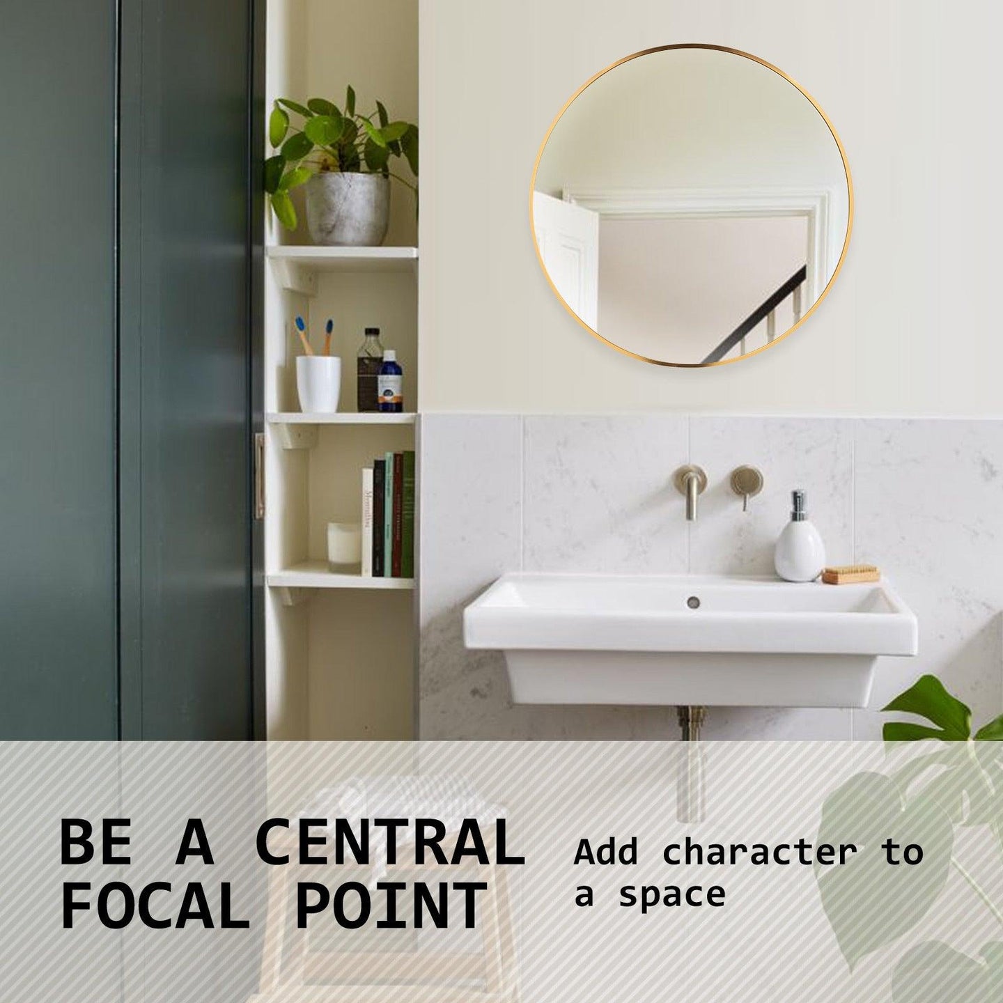 Buy Wall Mirror Round Aluminum Frame Bathroom 50cm GOLD discounted | Products On Sale Australia