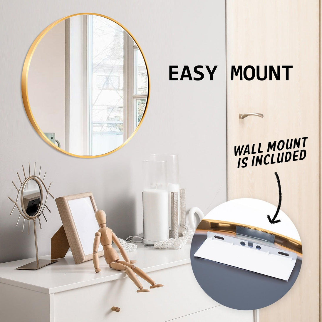 Buy Wall Mirror Round Aluminum Frame Bathroom 60cm GOLD discounted | Products On Sale Australia