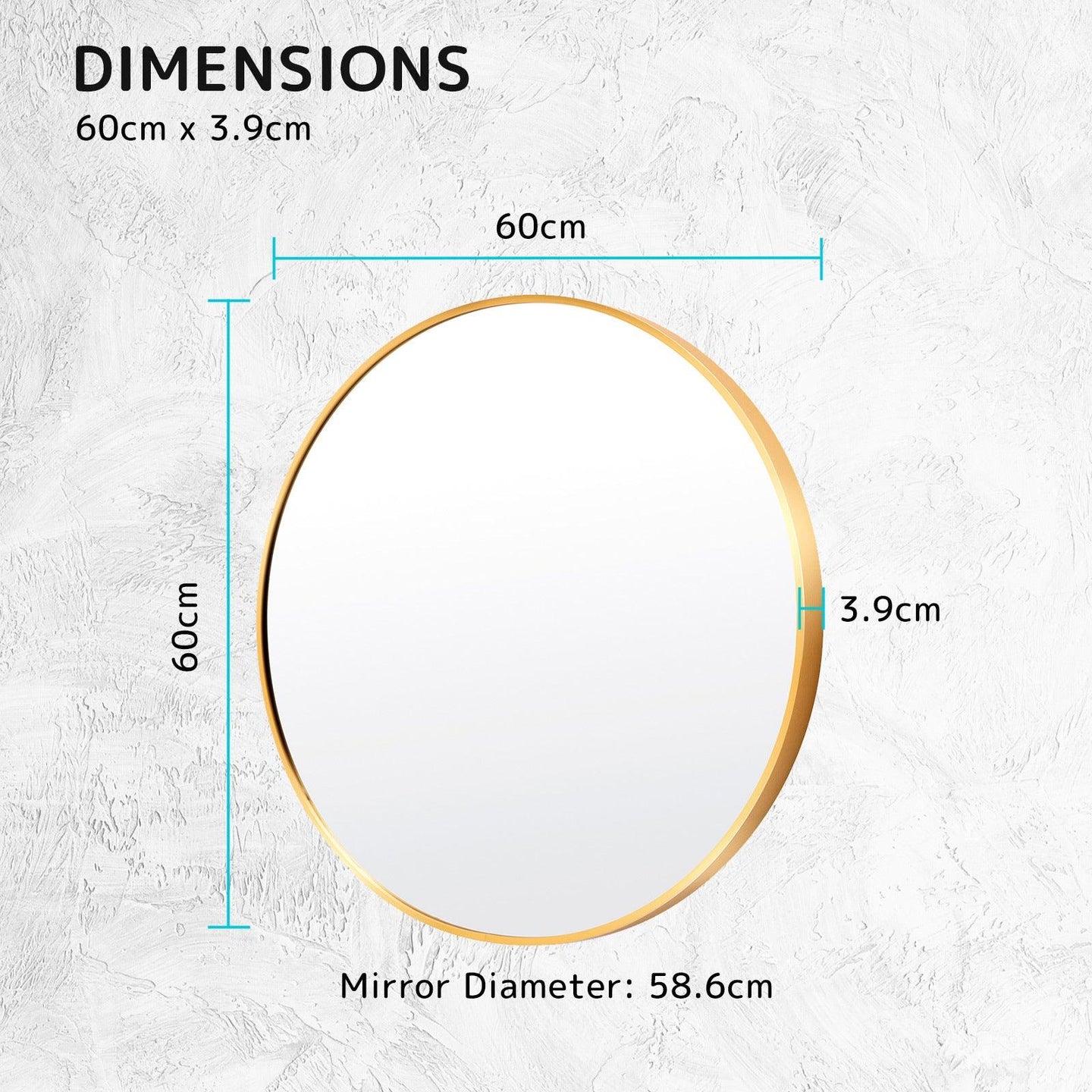 Buy Wall Mirror Round Aluminum Frame Bathroom 60cm GOLD discounted | Products On Sale Australia