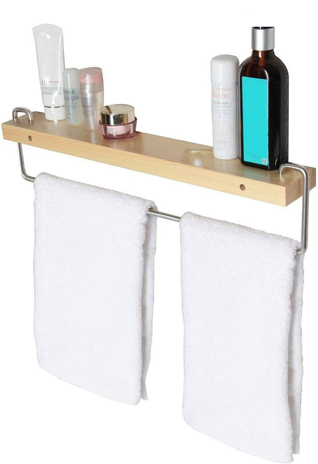 Buy Wall Mount Solid Wood Shelf with Towel Rack Bar Holder Bathroom Organizer Hanger discounted | Products On Sale Australia