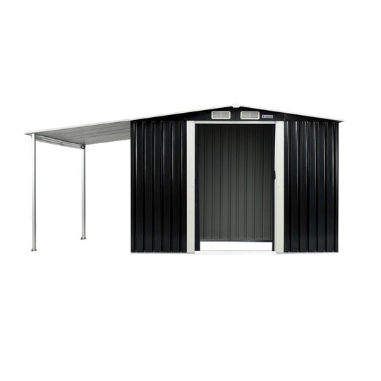 Buy Wallaroo 8x8ft Zinc Steel Garden Shed with Open Storage - Black discounted | Products On Sale Australia