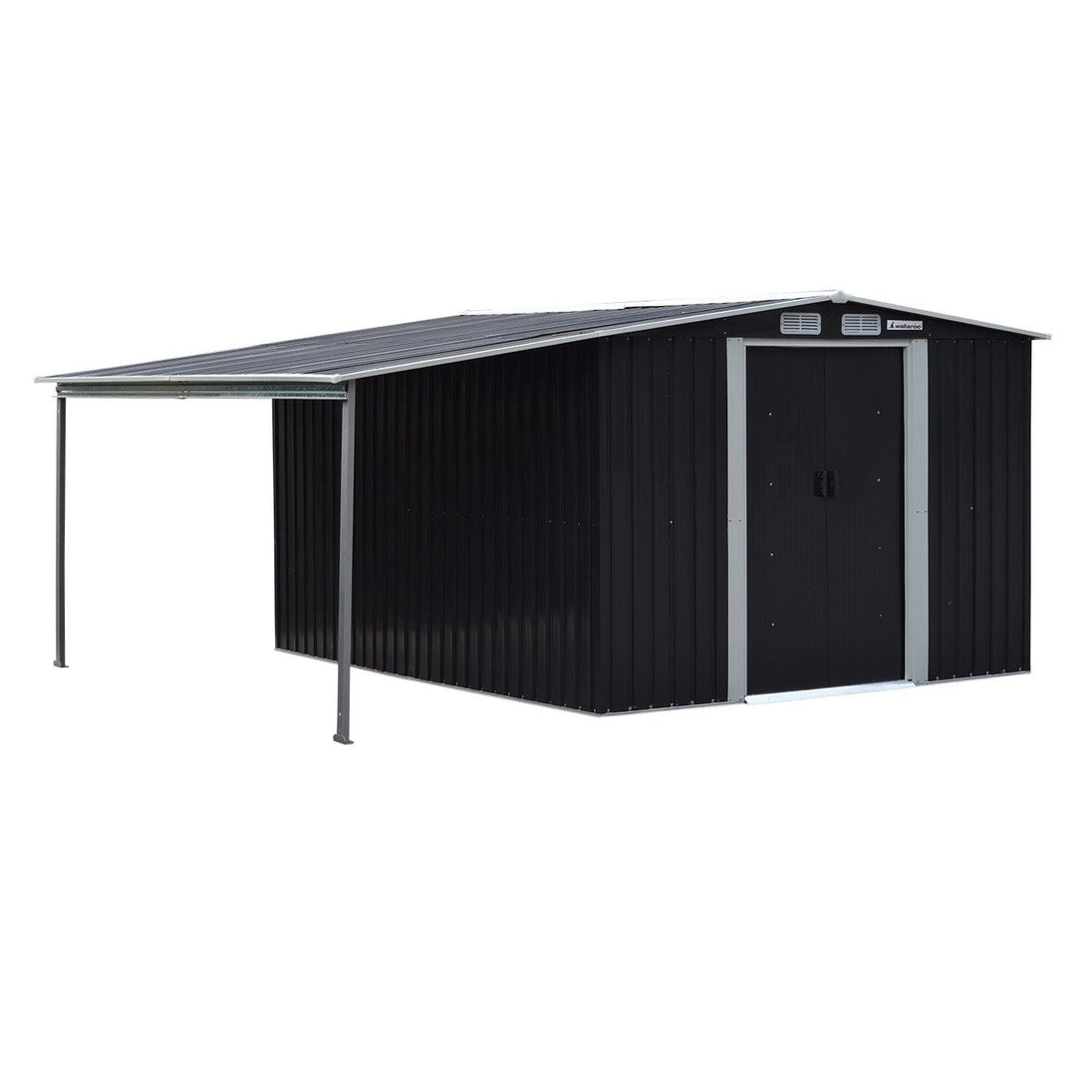 Buy Wallaroo 8x8ft Zinc Steel Garden Shed with Open Storage - Black discounted | Products On Sale Australia