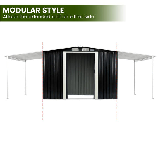 Buy Wallaroo 8x8ft Zinc Steel Garden Shed with Open Storage - Black discounted | Products On Sale Australia