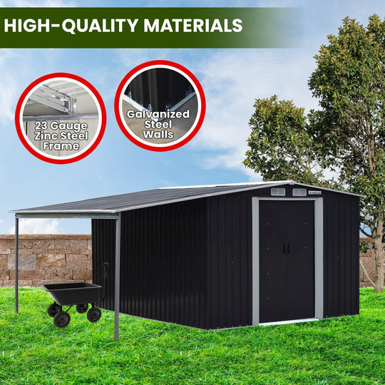 Buy Wallaroo 8x8ft Zinc Steel Garden Shed with Open Storage - Black discounted | Products On Sale Australia