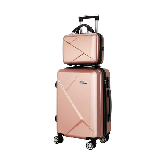 Buy Wanderlite 2pc Luggage 12" 20" Trolley Travel Suitcase Storage Carry On TSA Lock Rose Gold discounted | Products On Sale Australia