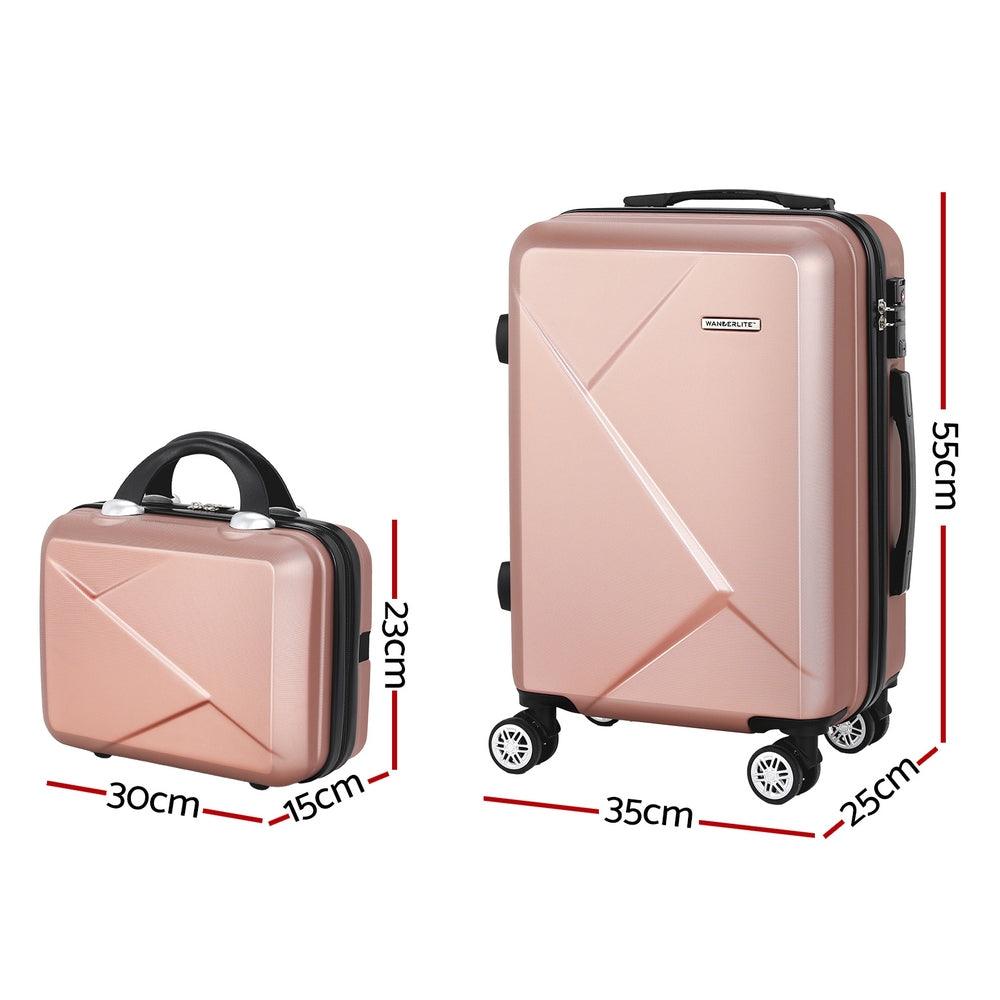 Buy Wanderlite 2pc Luggage 12" 20" Trolley Travel Suitcase Storage Carry On TSA Lock Rose Gold discounted | Products On Sale Australia