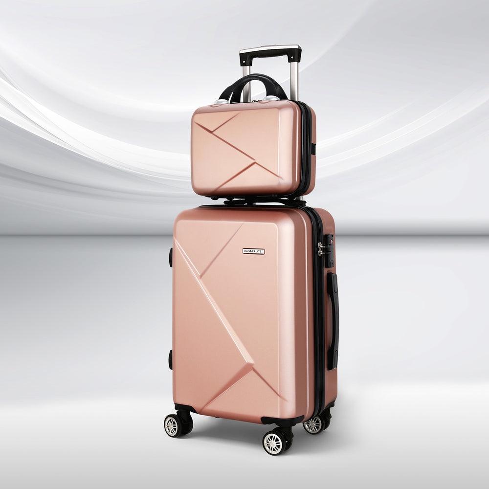 Buy Wanderlite 2pc Luggage 12" 20" Trolley Travel Suitcase Storage Carry On TSA Lock Rose Gold discounted | Products On Sale Australia