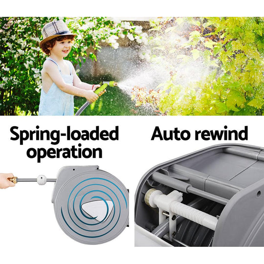 Buy Water Hose Reel 20M Retractable Auto Rewind Garden Brass Spray Gun discounted | Products On Sale Australia