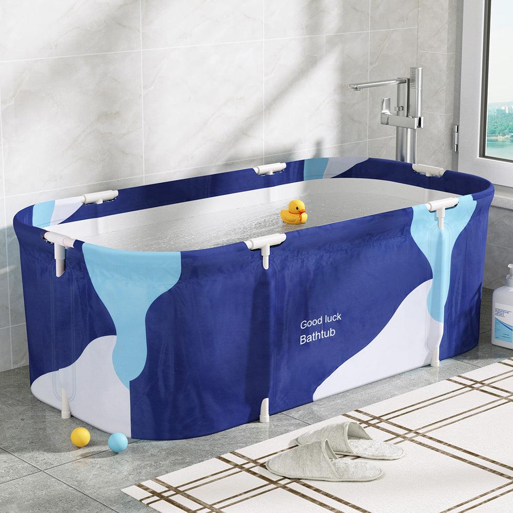 Buy Weisshorn Foldable Bathtub PVC Spa Bucket Inflatable Cushion 134x65cm Navy Blue discounted | Products On Sale Australia