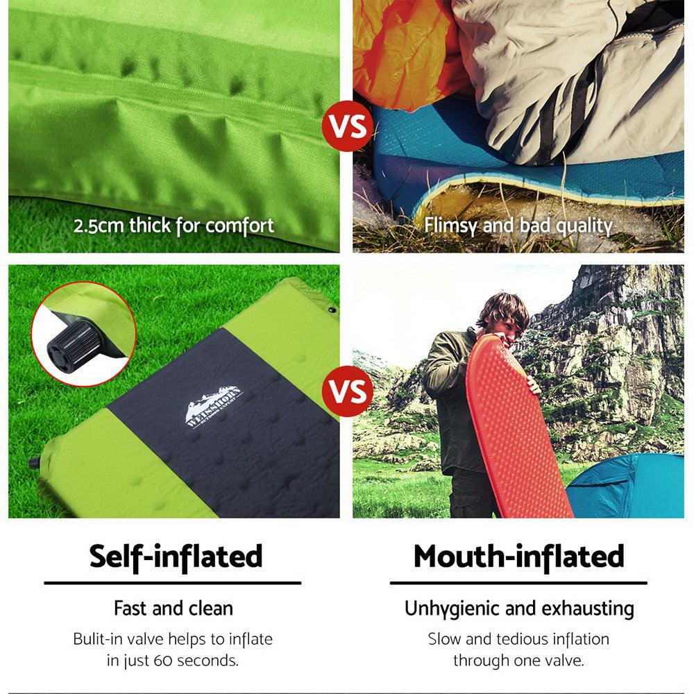 Buy Weisshorn Self Inflating Mattress Camping Sleeping Mat Air Bed Pad Double Green discounted | Products On Sale Australia