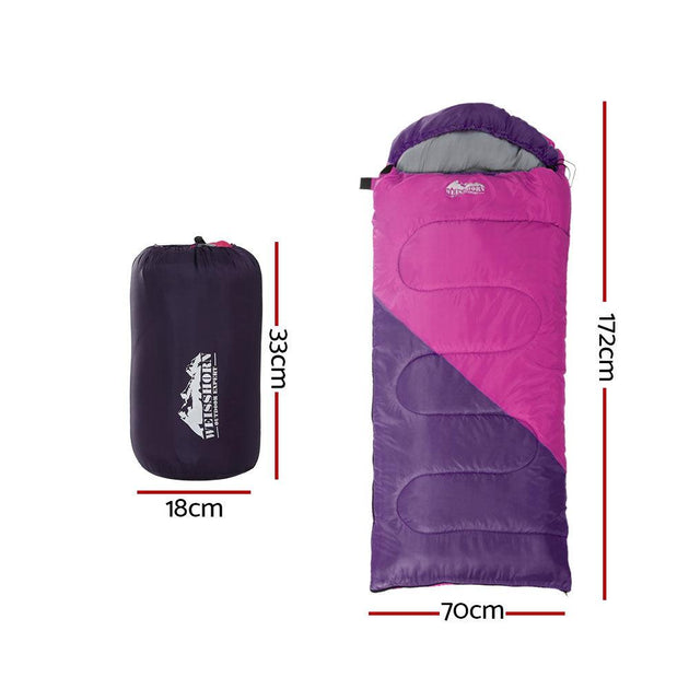Buy Weisshorn Sleeping Bag Kids Single 172cm Thermal Camping Hiking Pink | Products On Sale Australia