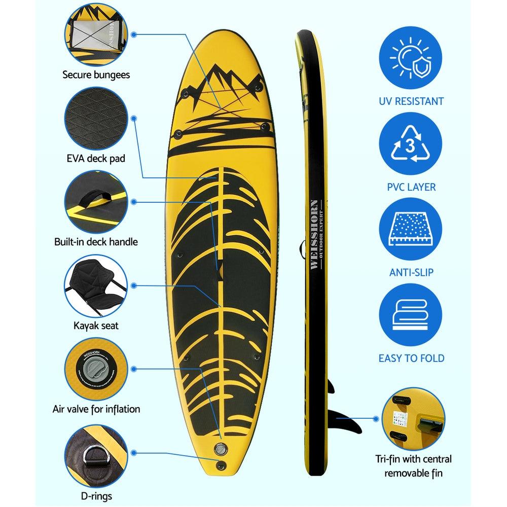 Buy Weisshorn Stand Up Paddle Board 10.6ft Inflatable SUP Surfboard Paddleboard Kayak Surf Yellow discounted | Products On Sale Australia