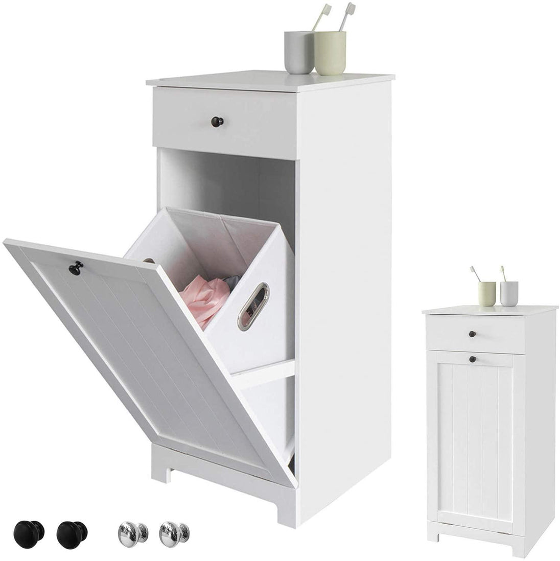 Buy White Bathroom Cabinet with Laundry Basket and Drawer discounted | Products On Sale Australia