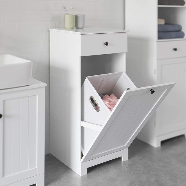 Buy White Bathroom Cabinet with Laundry Basket and Drawer discounted | Products On Sale Australia