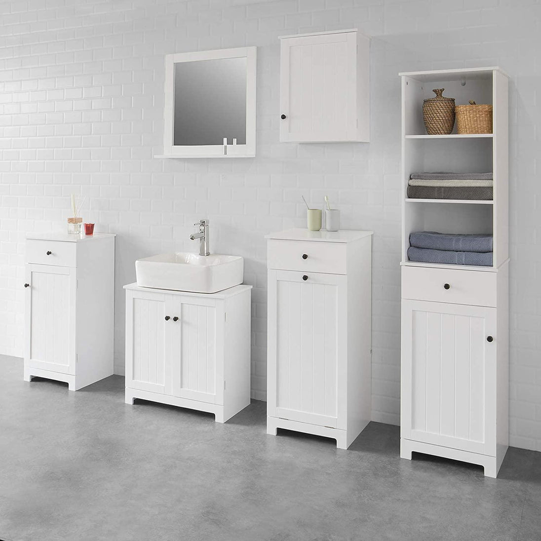 Buy White Bathroom Cabinet with Laundry Basket and Drawer discounted | Products On Sale Australia