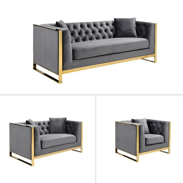 Buy William Lounge - Dark Grey Velvet - Gold Trims discounted | Products On Sale Australia