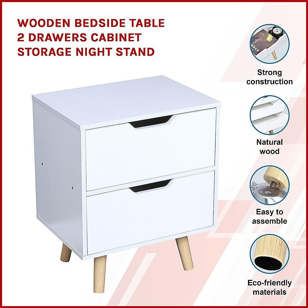 Buy Wooden Bedside Table 2 Drawers Cabinet Storage Night Stand discounted | Products On Sale Australia