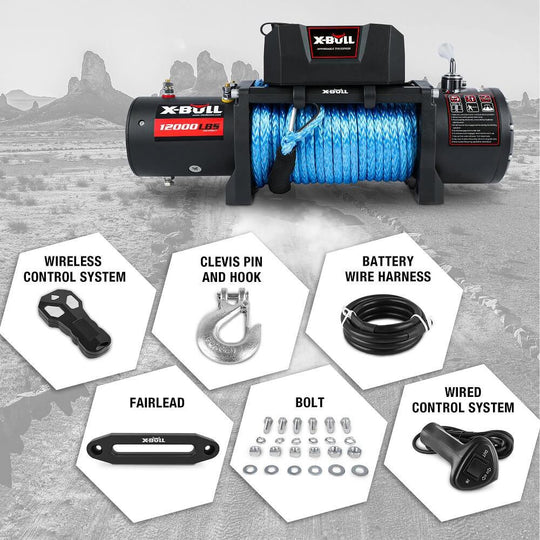 Buy X-BULL 12000LB Electric Winch 12V synthetic rope 4WD with Recovery Tracks Gen3.0 Black discounted | Products On Sale Australia