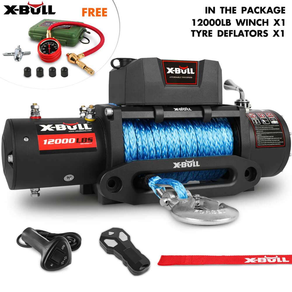 Buy X-BULL 12V Electric Winch 12000LBS synthetic rope 4wd Jeep with Tire Deflator discounted | Products On Sale Australia