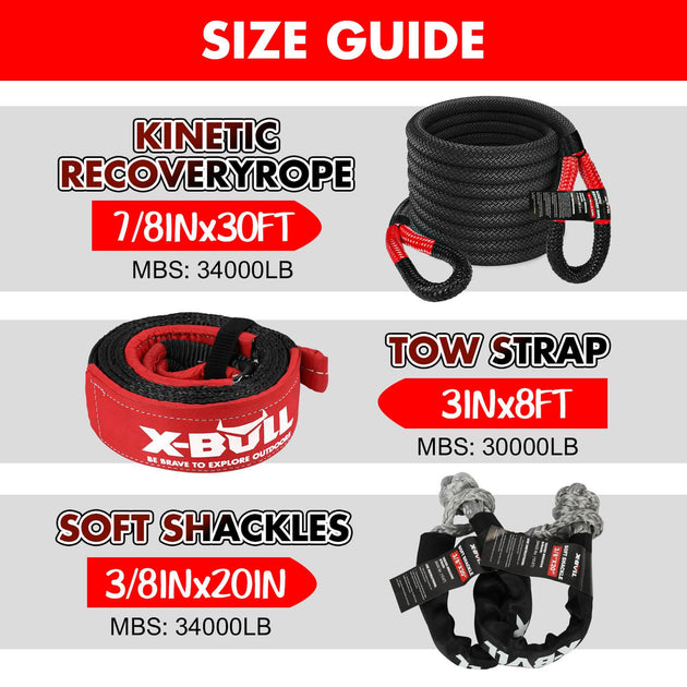 X-BULL 4WD Recovery Kit Kinetic Recovery Rope With 14500LBS Electric Winch 12V Winch 4WD 4X4 Offroad Products On Sale Australia | Auto Accessories > 4WD & Recovery Category