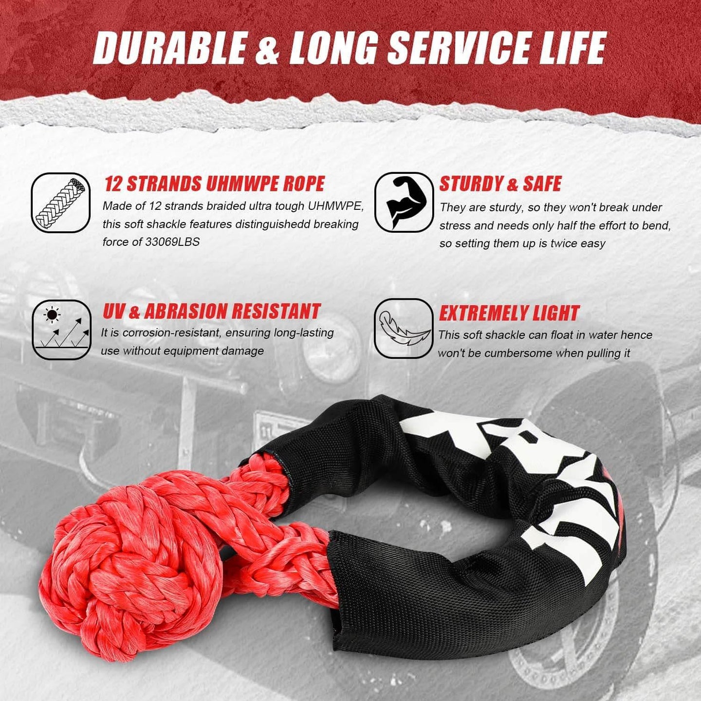 Buy X-BULL 4WD Recovery Kit Kinetic Recovery Rope With 4WD Winch 12000LBS Electric Winch 12V 4X4 Offroad discounted | Products On Sale Australia