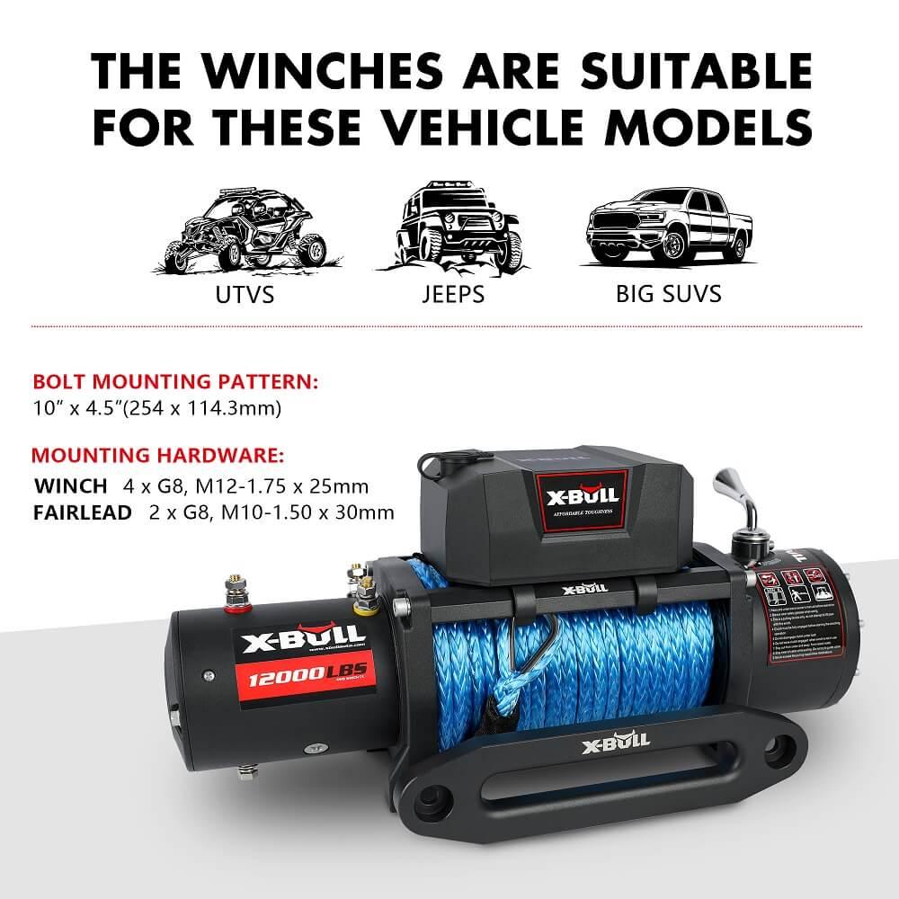 Buy X-BULL 4x4 Electric Winch 12V 12000LBS synthetic rope 4WD Car with winch mounting plate discounted | Products On Sale Australia