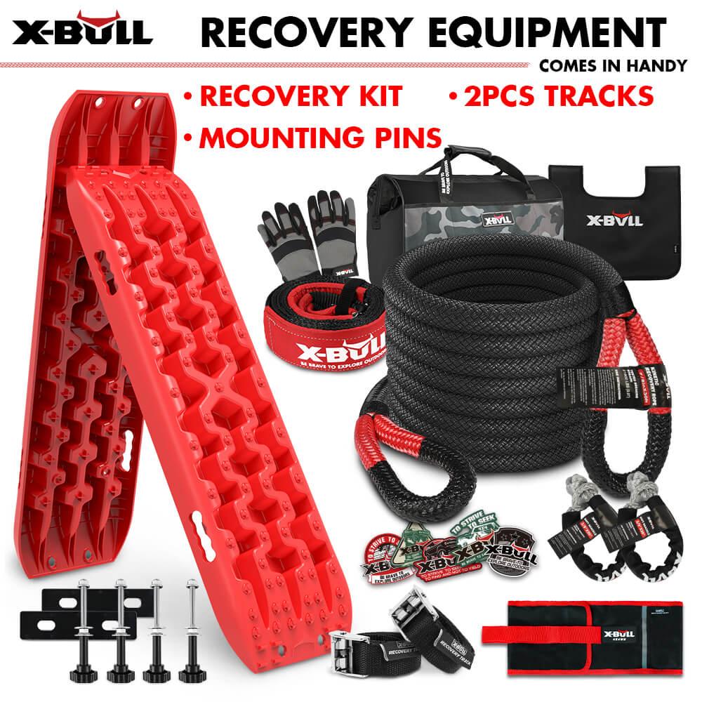 Buy X-BULL 4X4 Recovery Kit Kinetic Recovery Rope Snatch Strap / 2PCS Recovery Tracks 4WD Mounting Pins Gen3.0 Red discounted | Products On Sale Australia